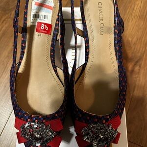 Charter Club Women's Red and Blue Embellished Flats